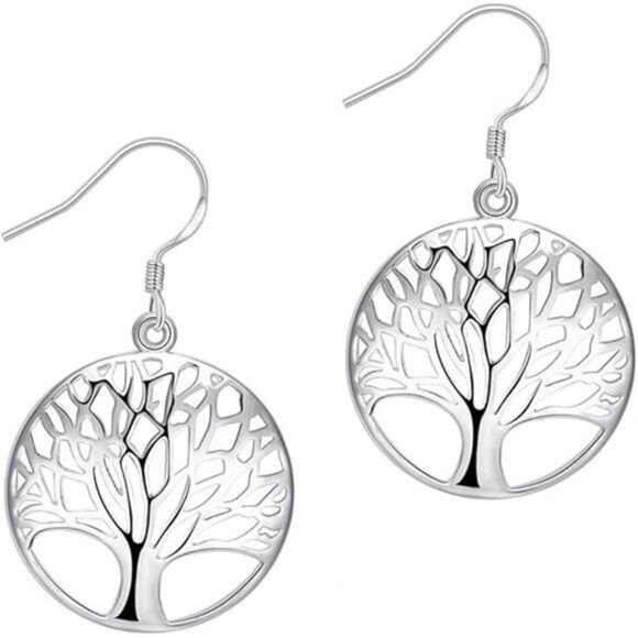 Tree of Life Earrings & Necklace Set - Sterling Silver Plated Drop Dangle Jewelr - Picture 8 of 8